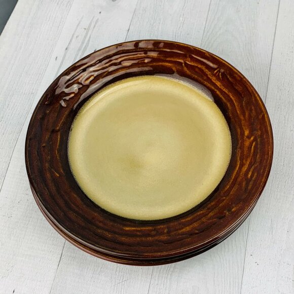 Linden Street WILLOW LANE RUST Embossed Rim Stoneware Lunch Salad  Plates Set 3 - Picture 4 of 9